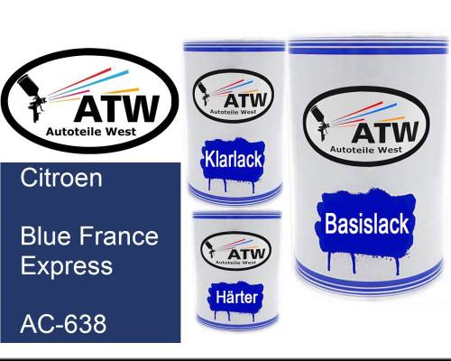 Citroen, Blue France Express, AC-638: 500ml Lackdose + 500ml Klarlack + 250ml Härter - Set, von ATW Autoteile West.